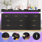 10-Drawer Dresser with Power Outlet & LED Light