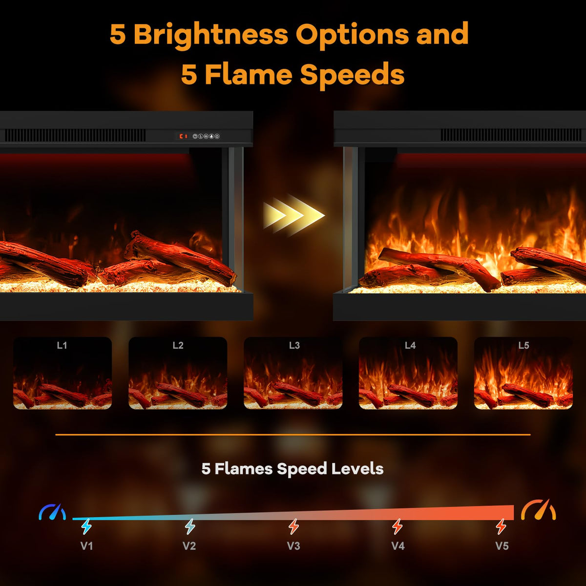 STRICWARM 100" 3-Sided Electric Fireplace Inserts WiFi Recessed Heaters