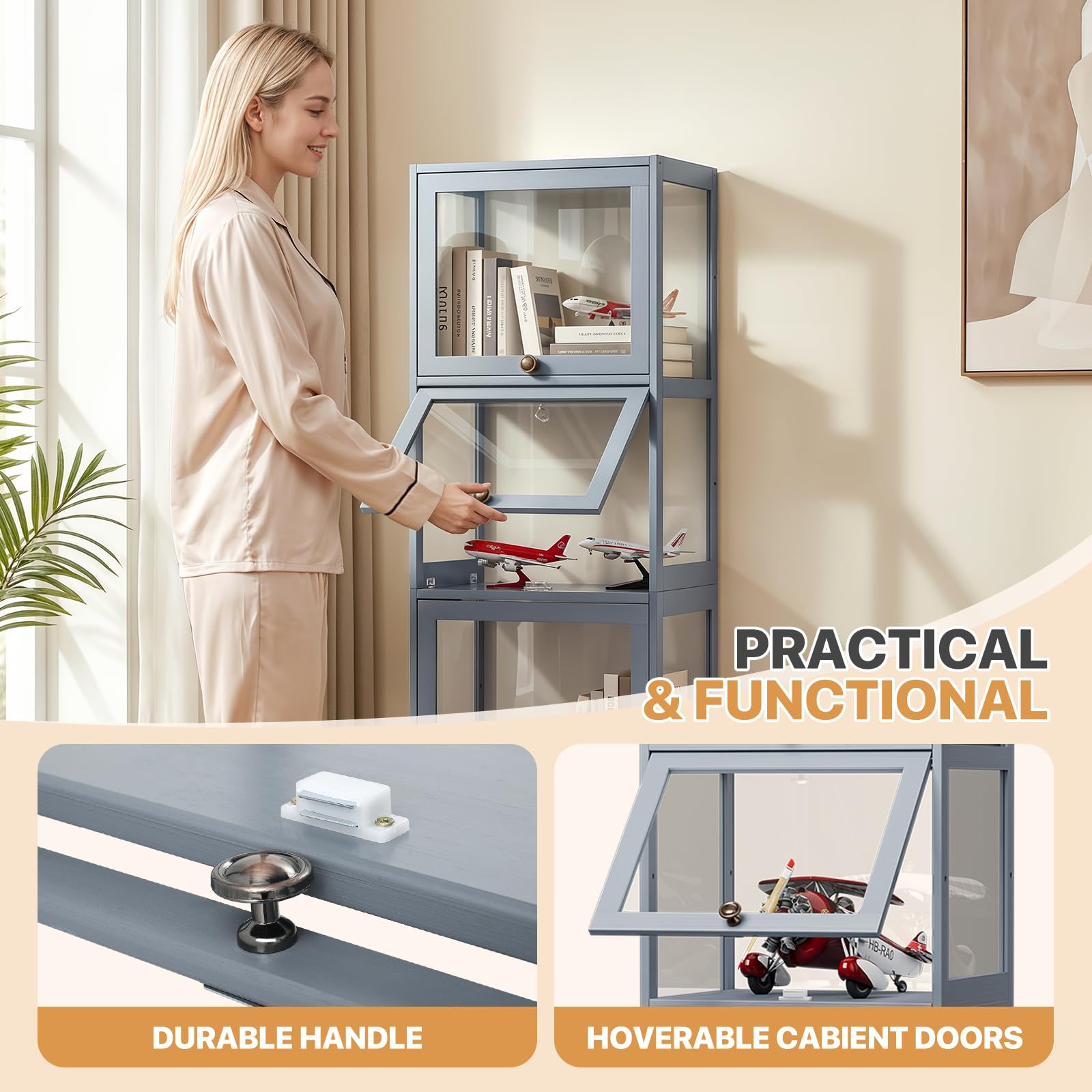 4-Tier Acrylic Display Cabinet with Flip Doors