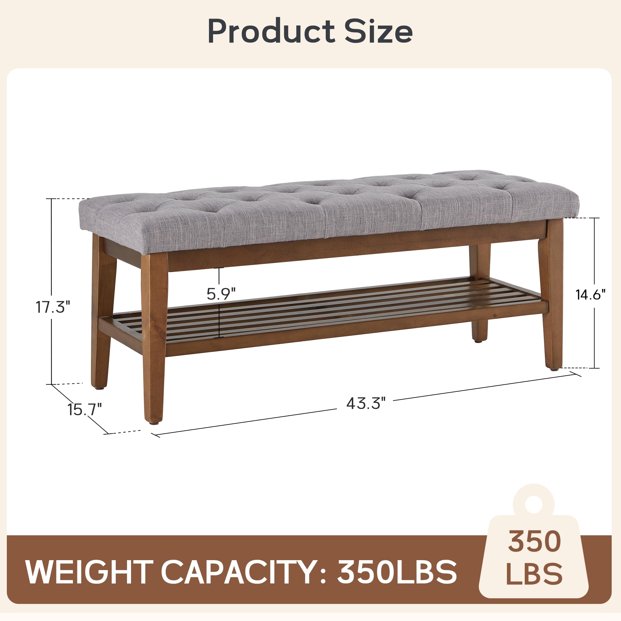 Upholstered Entryway Bench with Solid Wood Frame