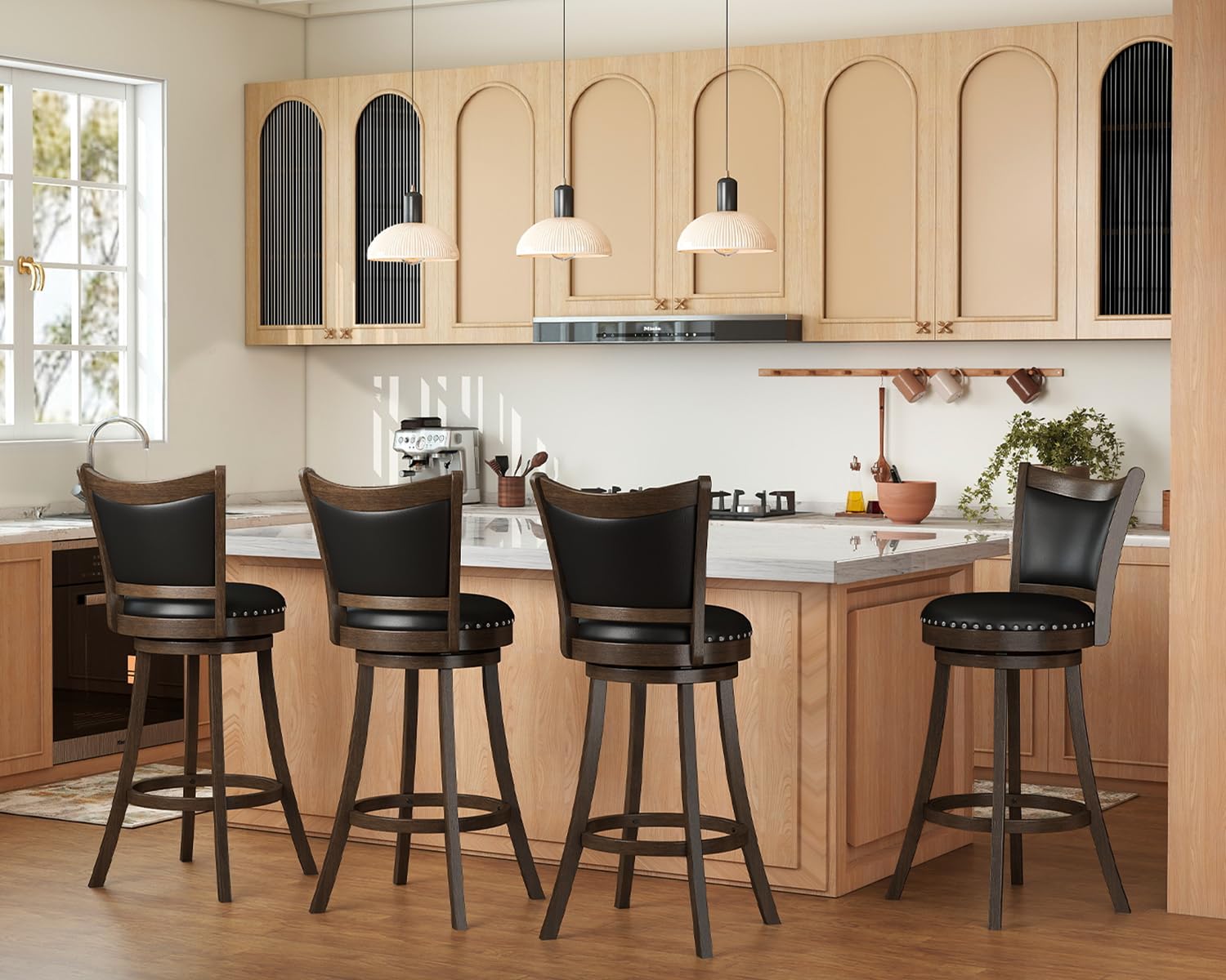 Swivel Bar Stools Set of 4 with Back & Footrest