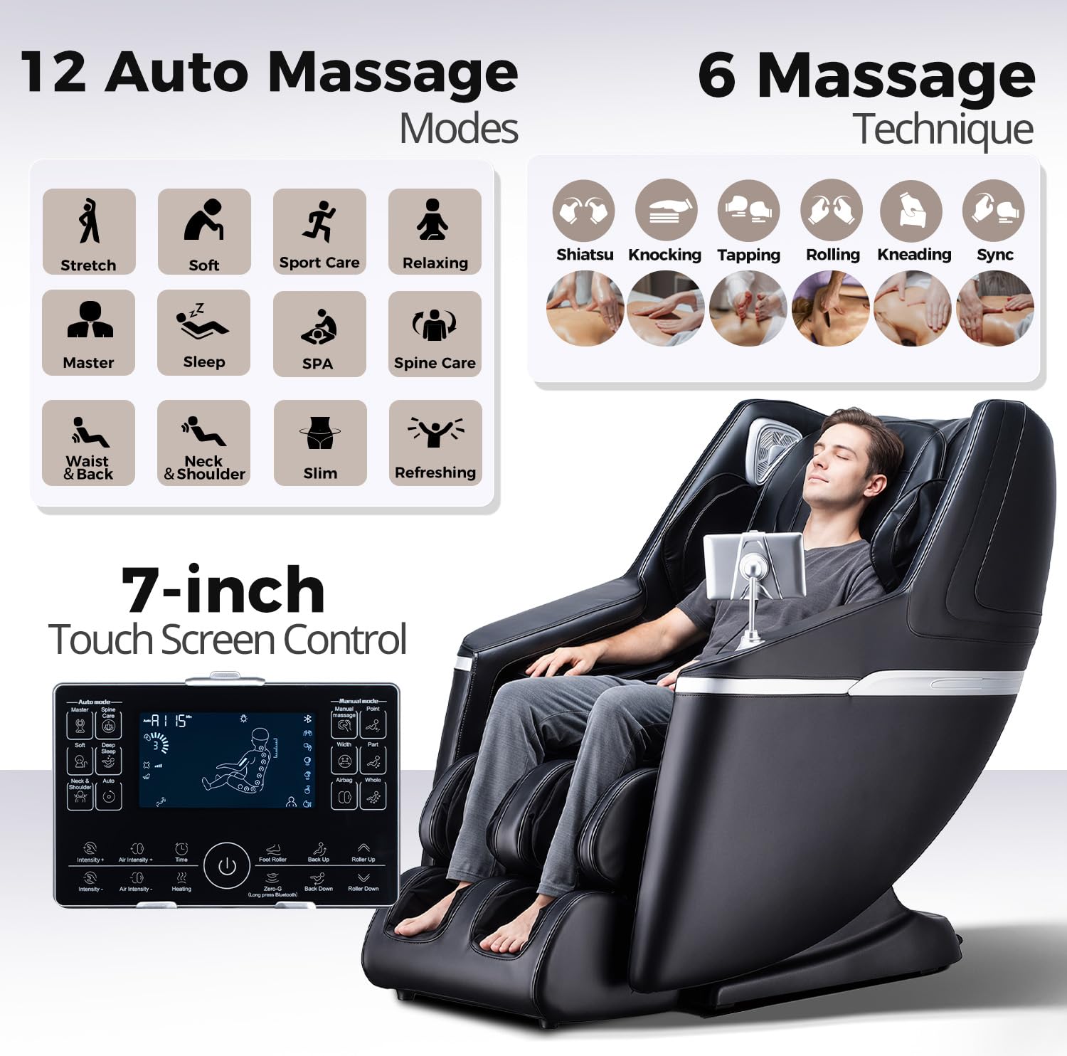 BOSSCARE Massage Chair Full Body: 2026 Zero Gravity SL-Track Shiatsu Massaging Chairs, Body Scan, APP, Foot Rollers, 12+6 Modes, Heat Therapy, Airbags, Bluetooth, Thai Stretch