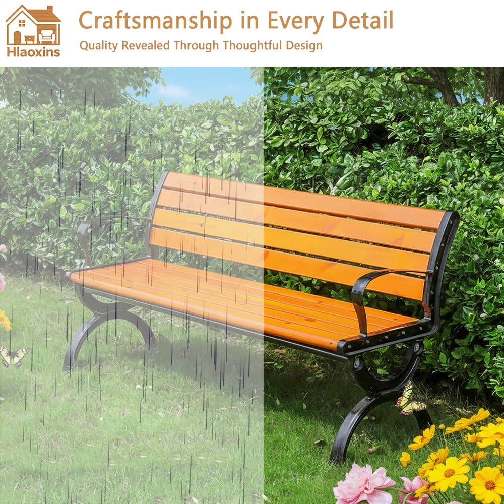Hlaoxins Garden Bench,Outdoor Benches,Porch/Deck/Patio Furniture Bench with Backrest and Armrests, Weather Proof, Durable, Easy to Assemble(47in)