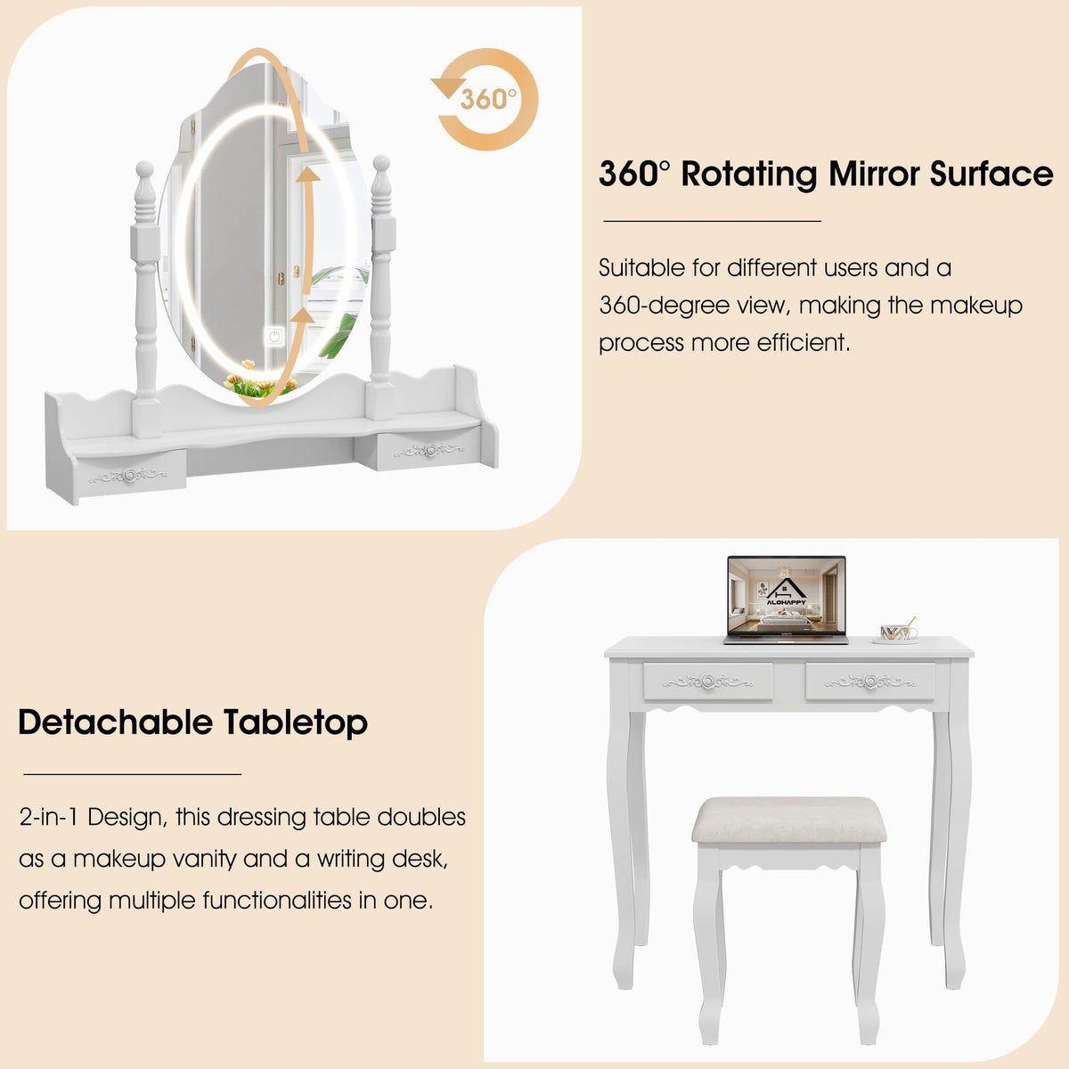 LED Mirror Vanity Desk Set