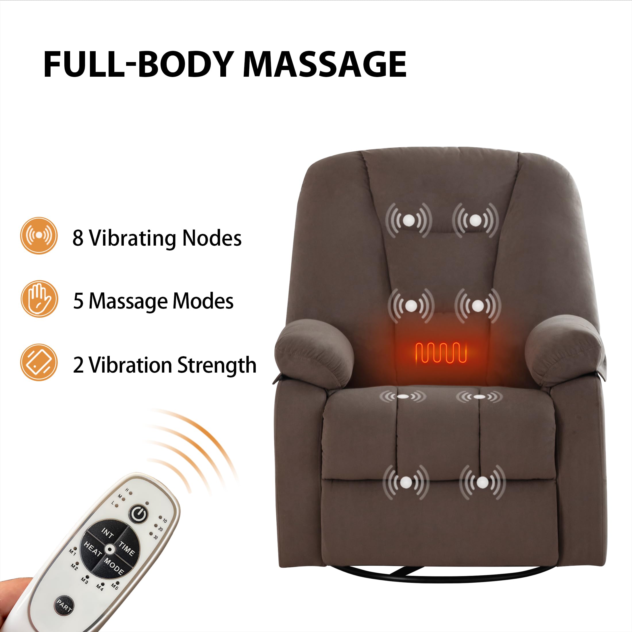 Power Swivel Rocker Recliner with Massage & Heat