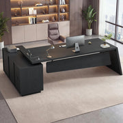78" L-Shaped Executive Desk with Power Outlets & File Cabinet