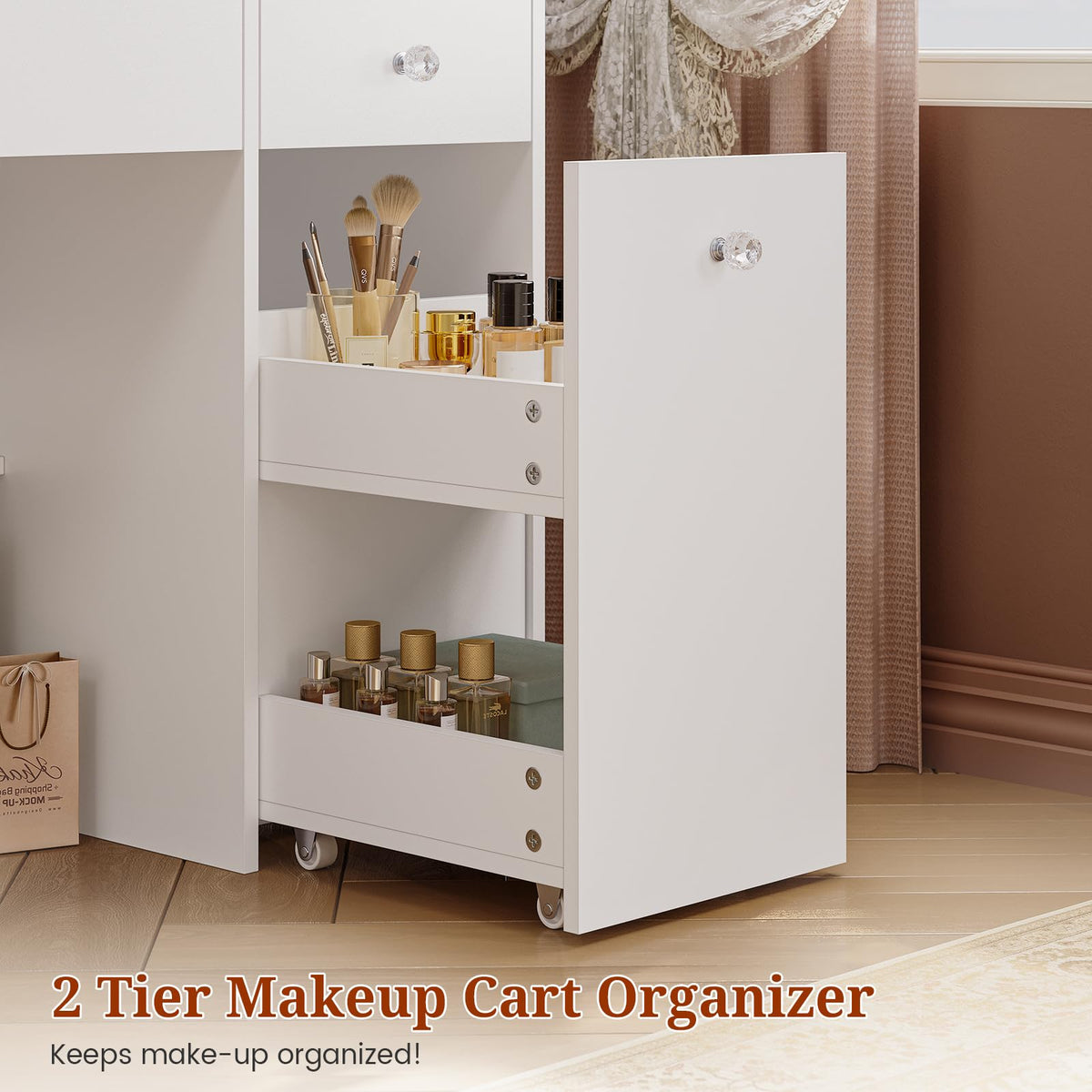 47.2'' Vanity Desk with Mirror and LED Lights, White