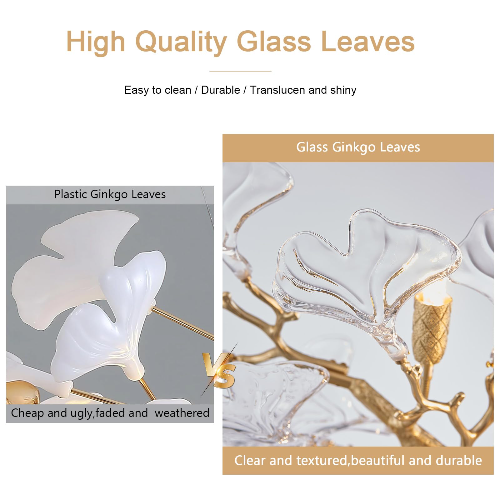 SHEKAITAO Modern Gold Crystal Chandeliers - L72 inch Rectangular Tree Branches Ceiling Pendant Light Fixtures, Natural Artistic-Style Ginkgo Leaf Chandelier for Dining Living Room Kitchen Island