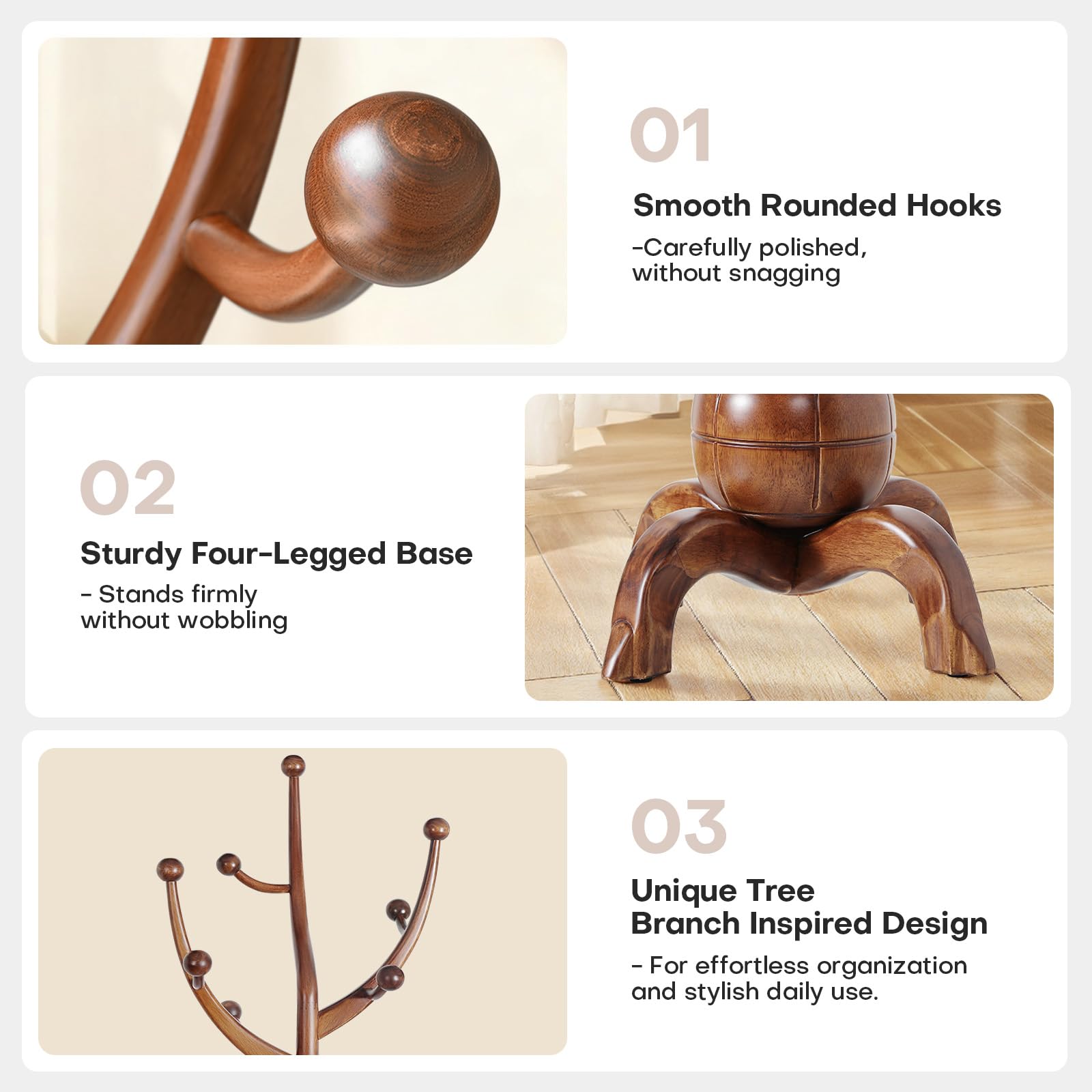 Freestanding Wooden Coat Rack with 8 Hooks