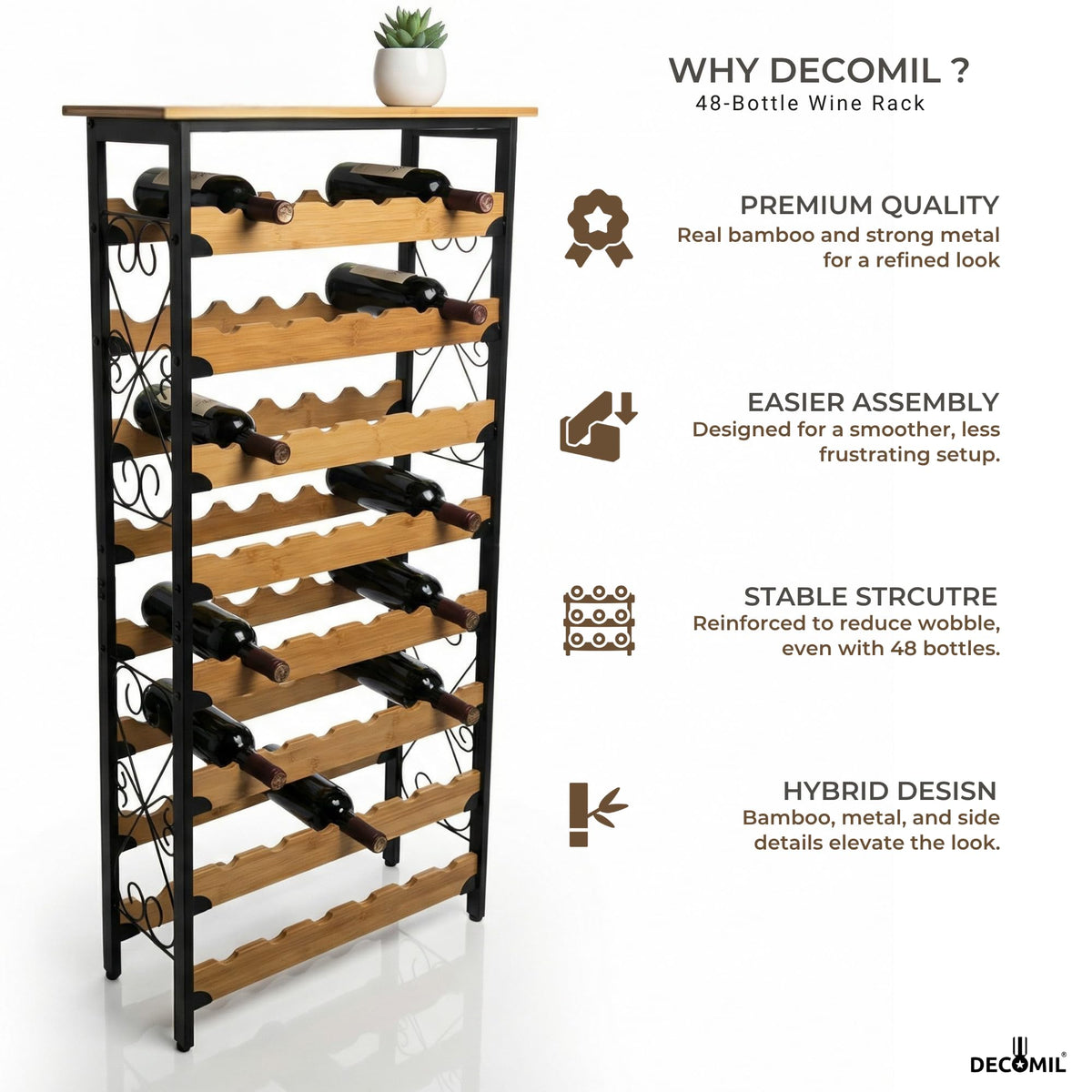 48-Bottle Bamboo Wine Rack