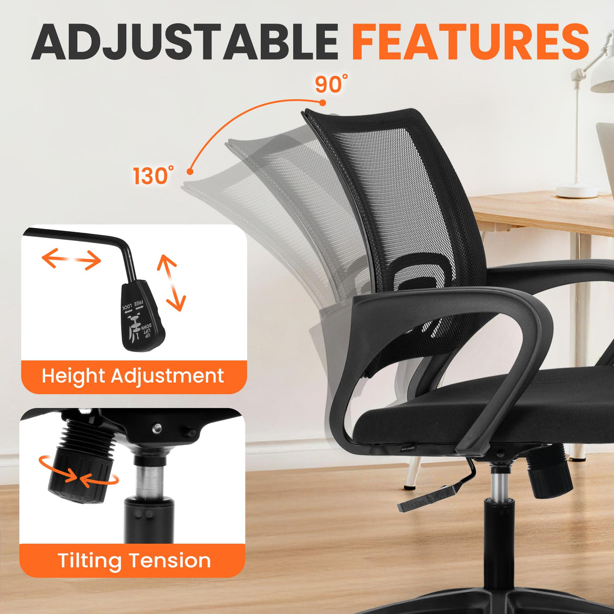 NEO CHAIR Office Computer Chair Gaming Mid-Back Mesh Desk Chair, Black
