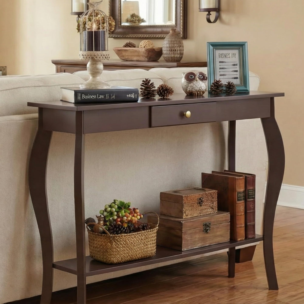 39" Narrow Console Table with Drawer, Espresso