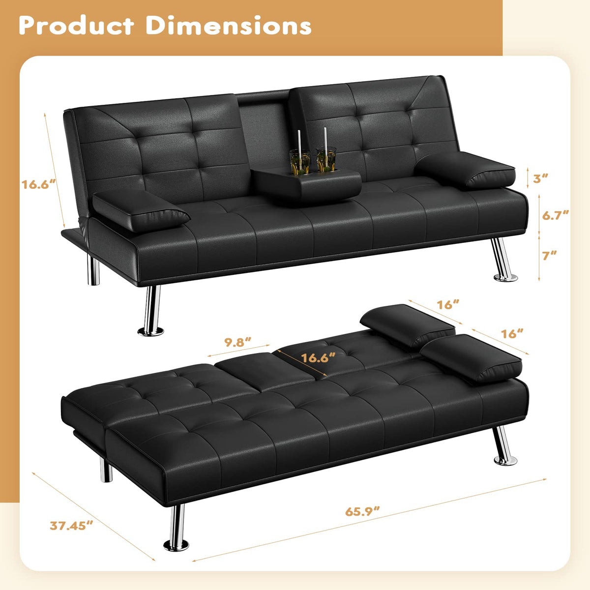 Black Faux Leather Futon Sofa Bed