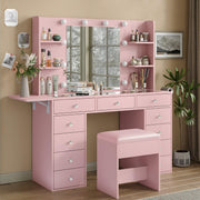 10-Drawer Lighted Makeup Vanity with Mirror