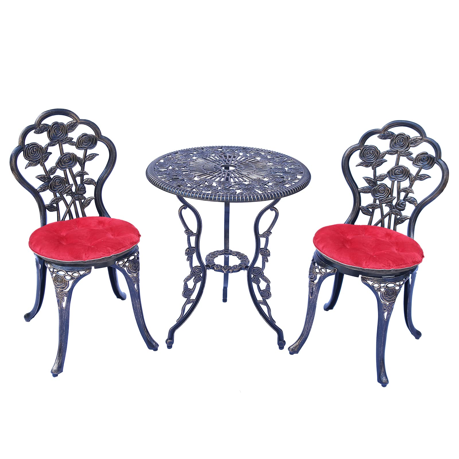 Mandolin Patio Table and Chairs,5 Piece Outdoor Dining Set,Rust-Resistant Cast Aluminum Bistro Set with Cushion.Rose Design (Copper)