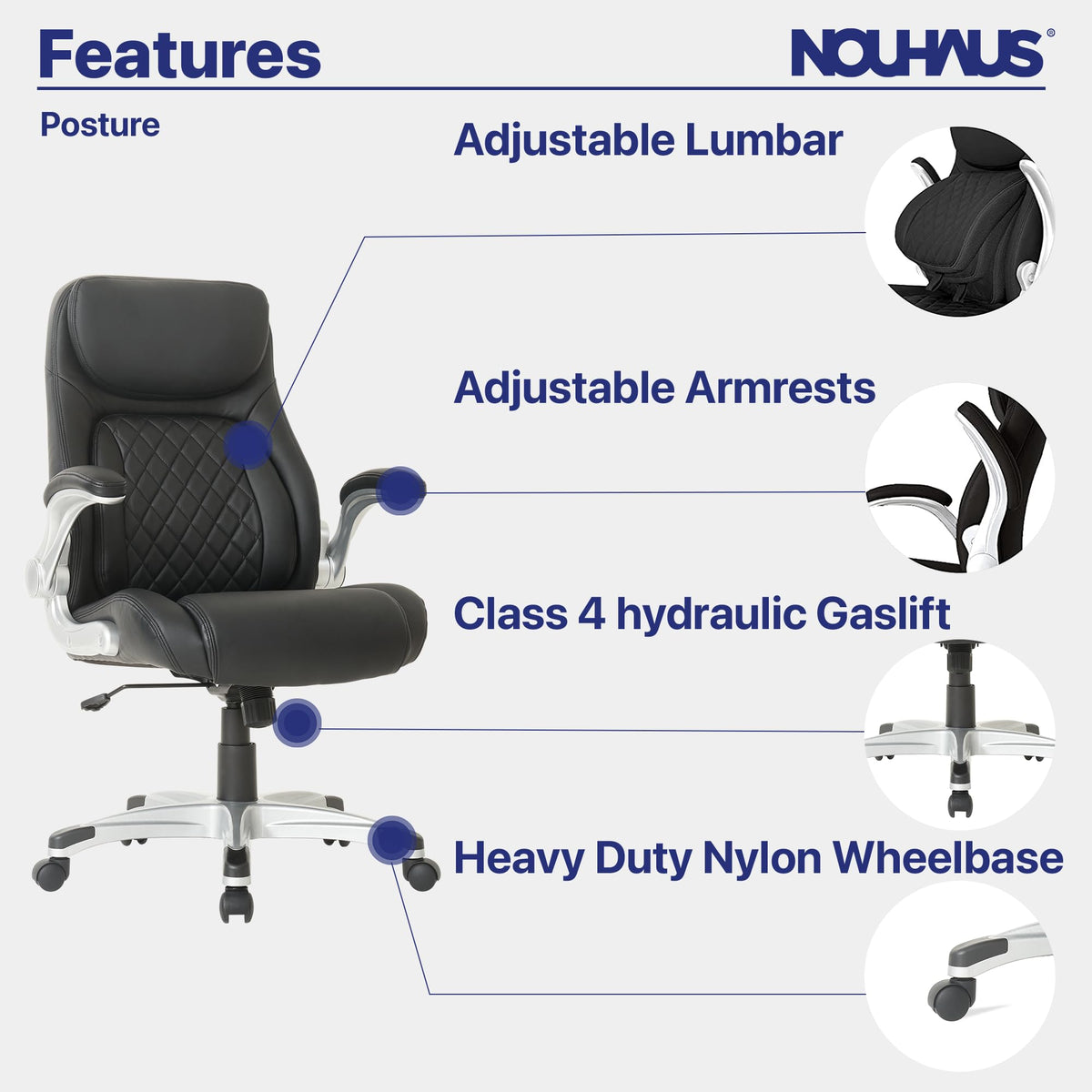 Ergonomic PU Leather Office Chair with Lumbar Support