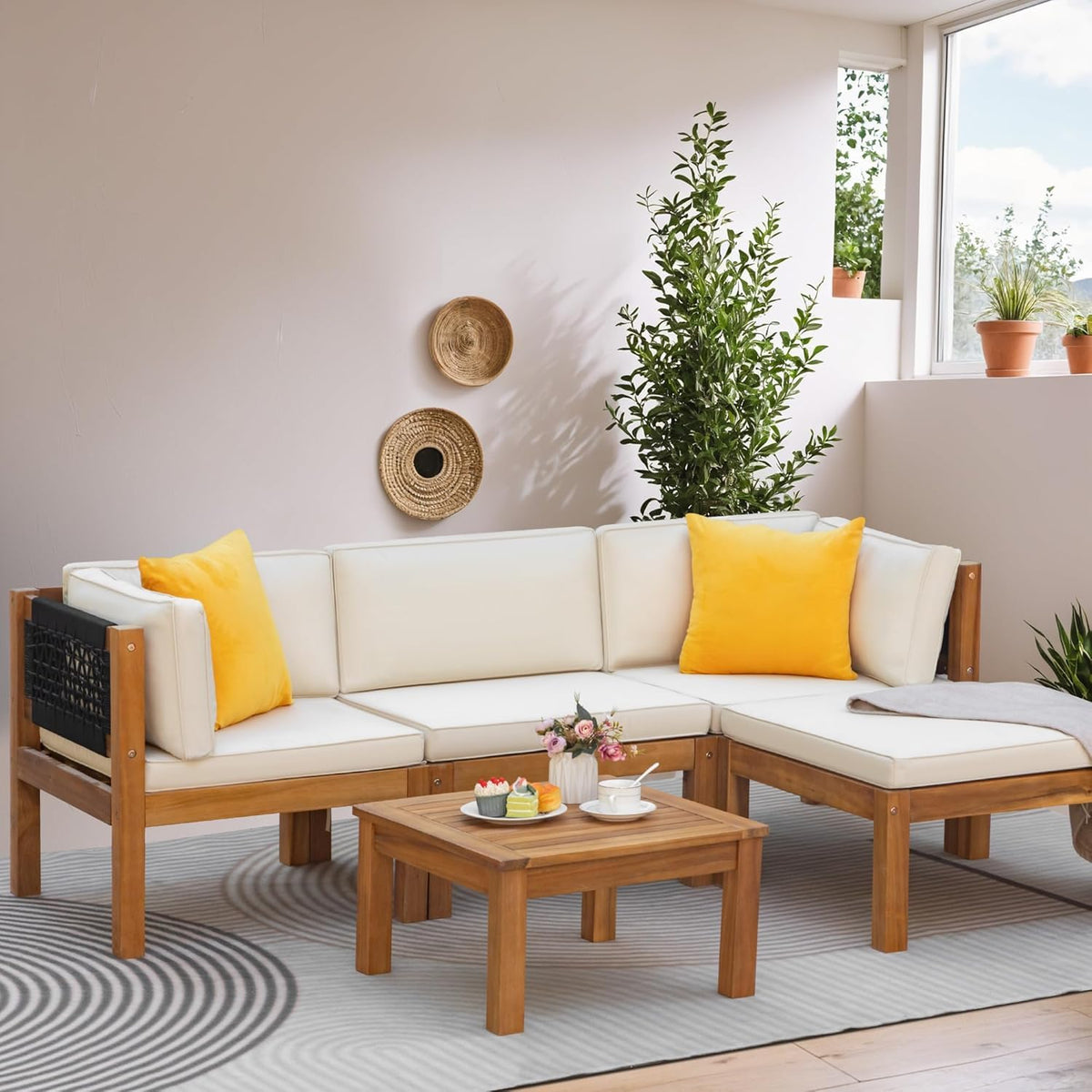 Greesum 5‑Pieces Small Patio Sofa, Outdoor Sectional Couch