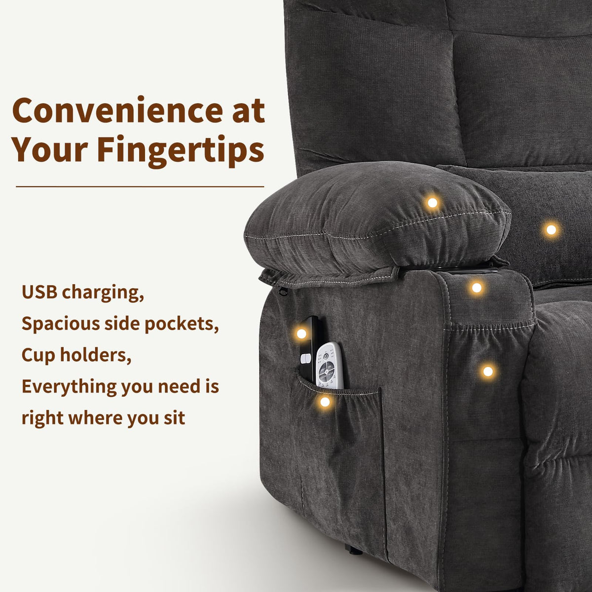 PoteSoar Power Lift Recliner Chair for Elderly with Massage and Heat, Comfortable Electric Power Reclining Chair with Side Pockets,2 Cup Holders and USB Charging Port for Living Room