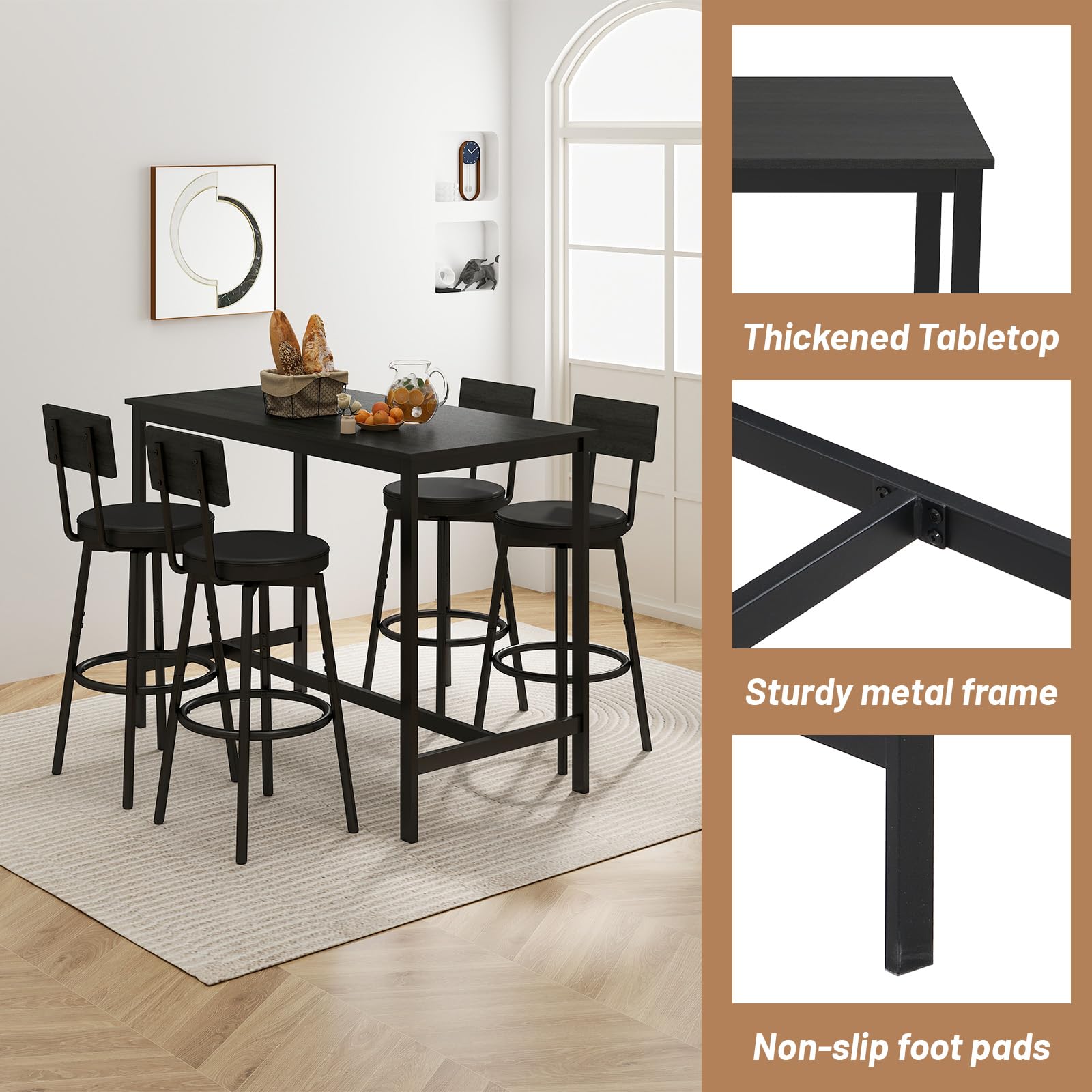 5-Piece Counter Height Bar Table Set for 4