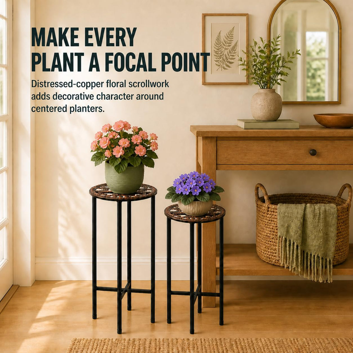 XYCCRX 2 Pack Tall Plant Stands, Metal Pot Holders for Indoor Outdoor Use