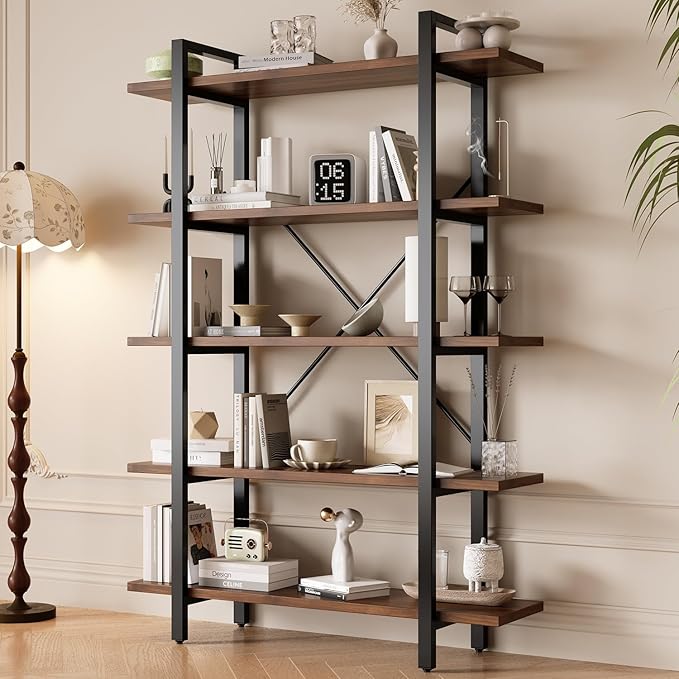 Industrial 6-Tier Bookshelf with Metal Frame