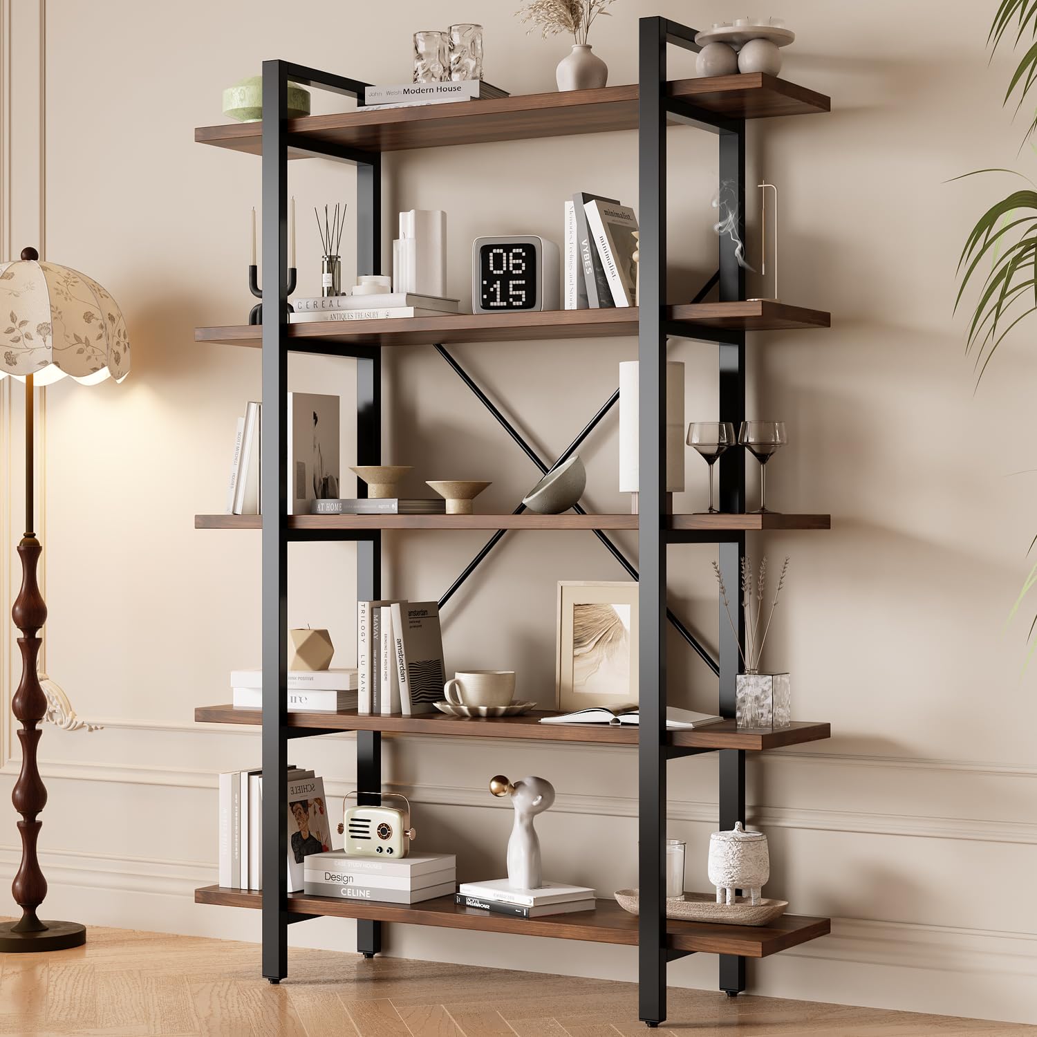 Industrial Bookshelf with Metal Frame