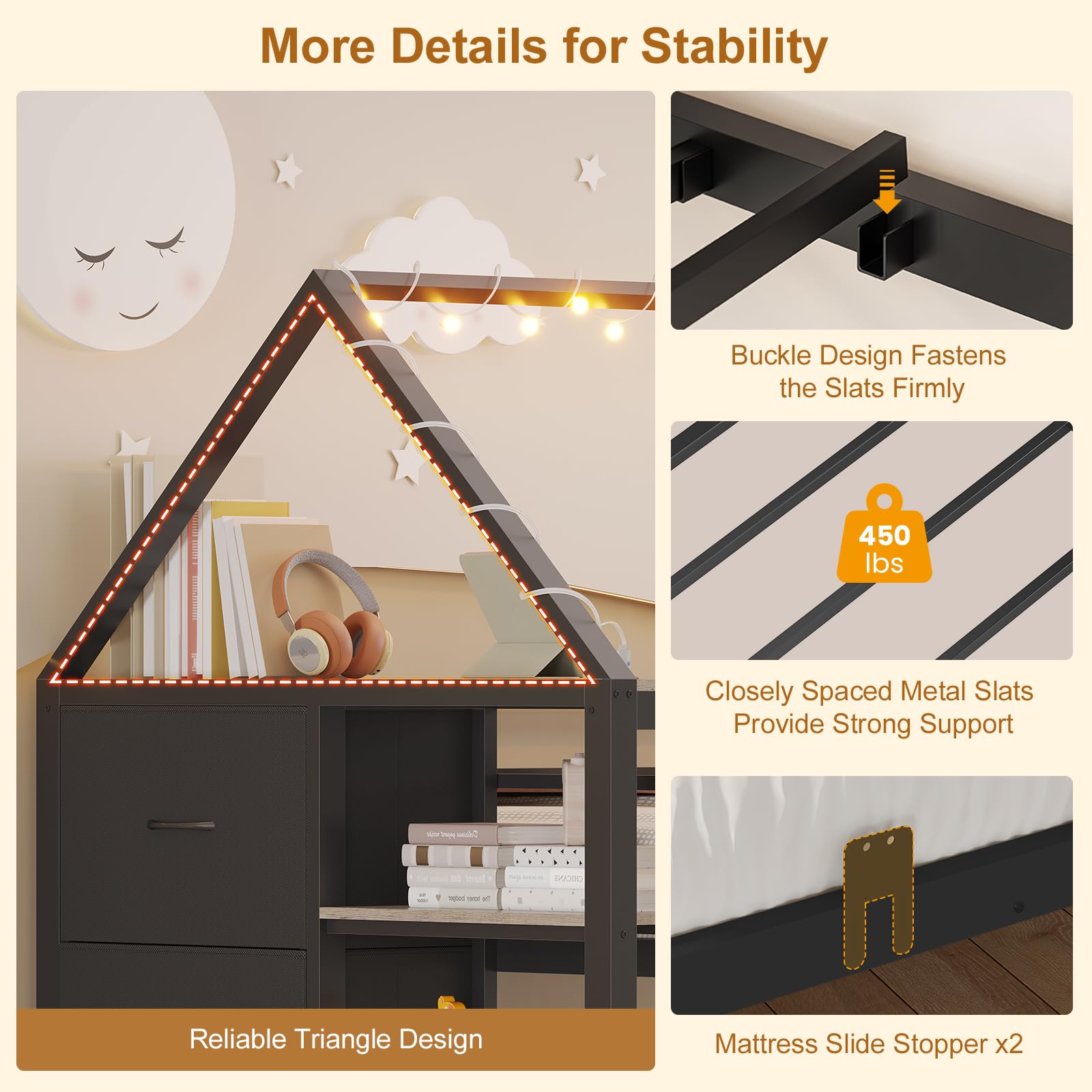 House Shaped Twin Over Twin Bunk Bed with Storage & Lights