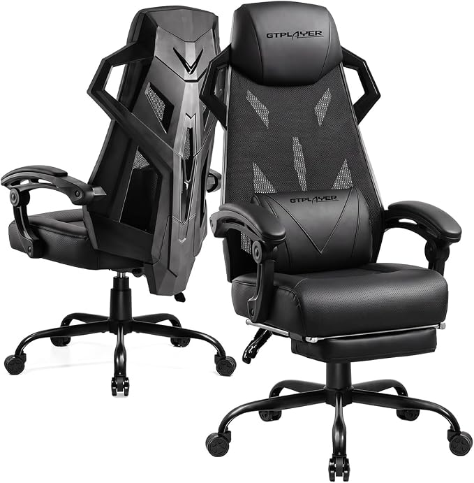 White Mesh Gaming Chair with Footrest