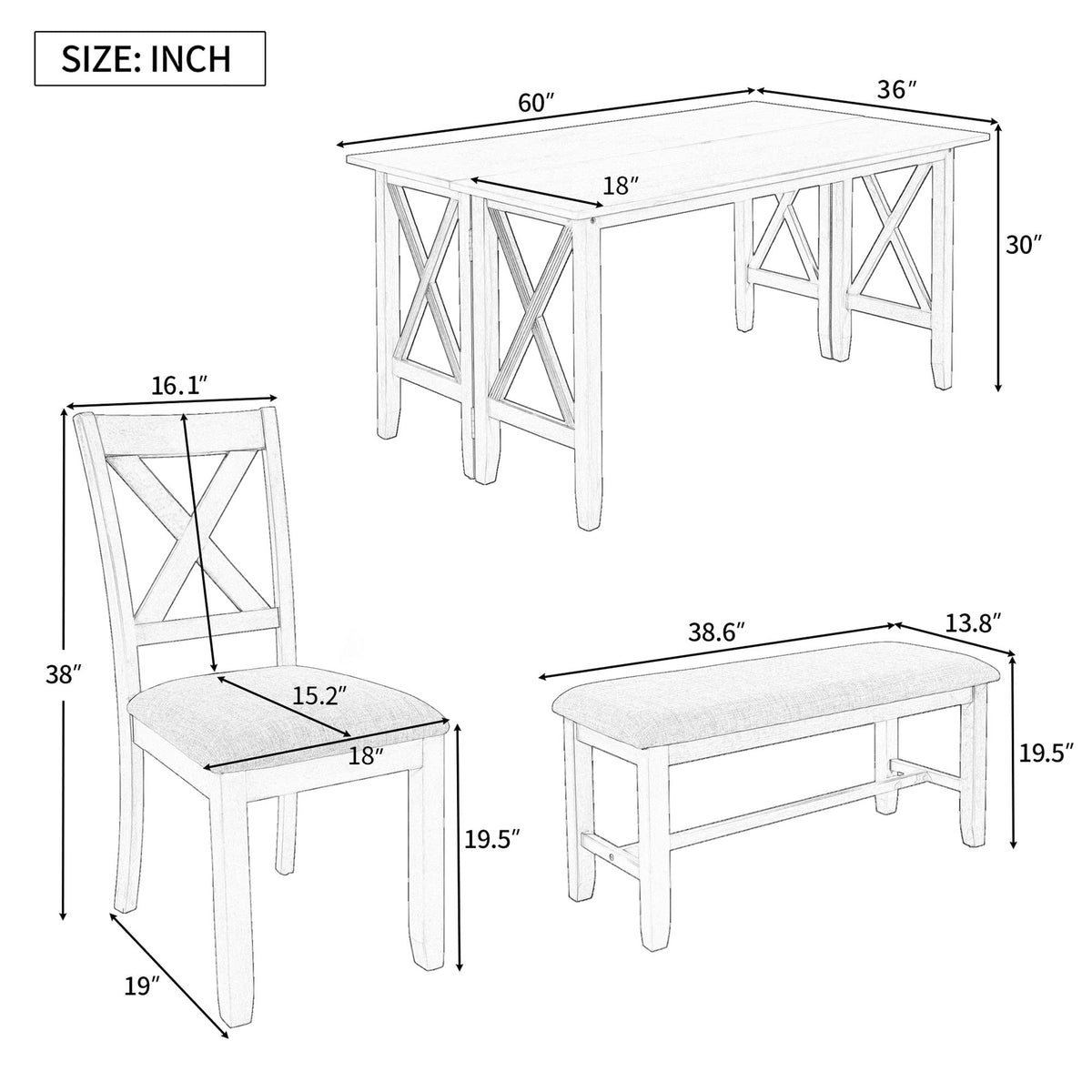 6-Piece Folding Dining Set with Bench