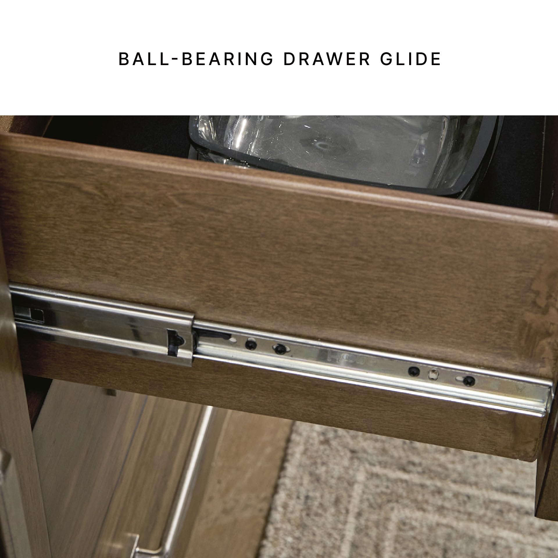 Signature Design by Ashley Cabalynn Farmhouse Glazed 2-Door Dining Server with Adjustable Shelves and 3 Drawers, Light Brown