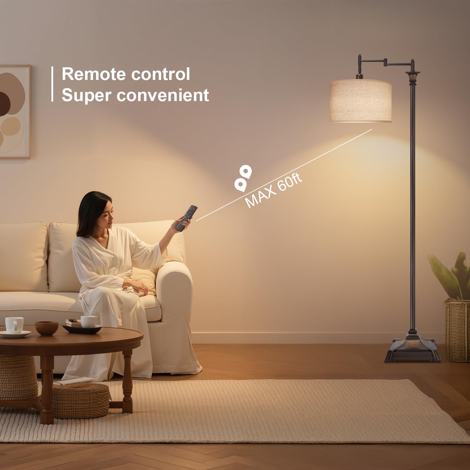 Vintage Dimmable Floor Lamp with Swing Arm