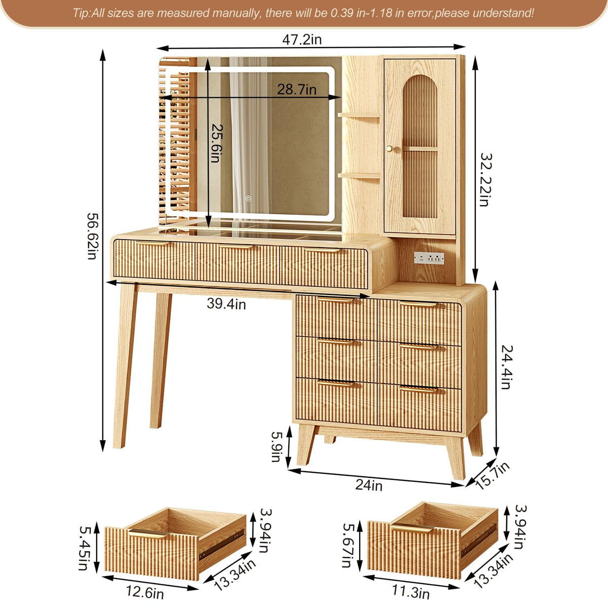 Glass-Top Makeup Vanity with LED Mirror