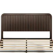 Lifezone Solid Wood Queen Size Bed Frame with Fluted Headboard, Walnut Japanese Bed Frame, Slats Support, Noise-Free, Sturdy Structure, Easy Assembly
