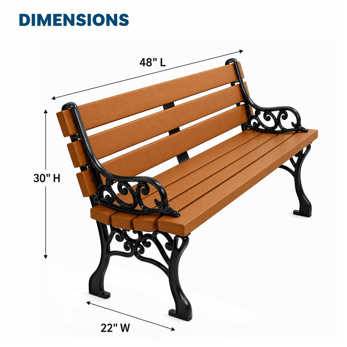 Barco Products Georgetown 4 Ft Outdoor Park Bench with Arms, Cedar