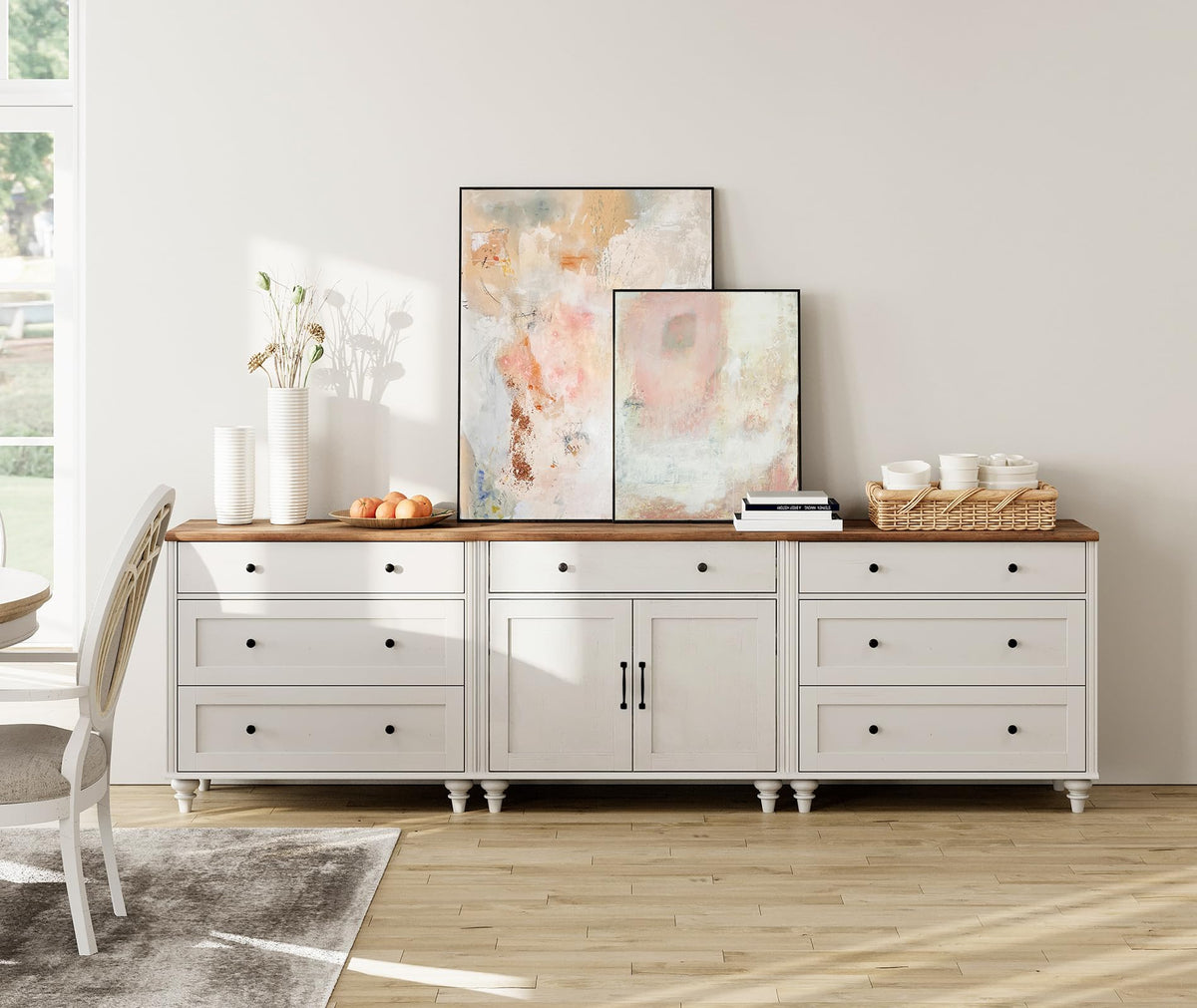 White Buffet Sideboard with 7 Drawers