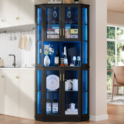 Corner Wine Bar Cabinet with LED Lights, 71" 5-Tier
