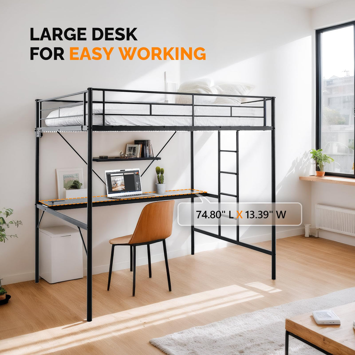 Full Metal Loft Bed with Desk