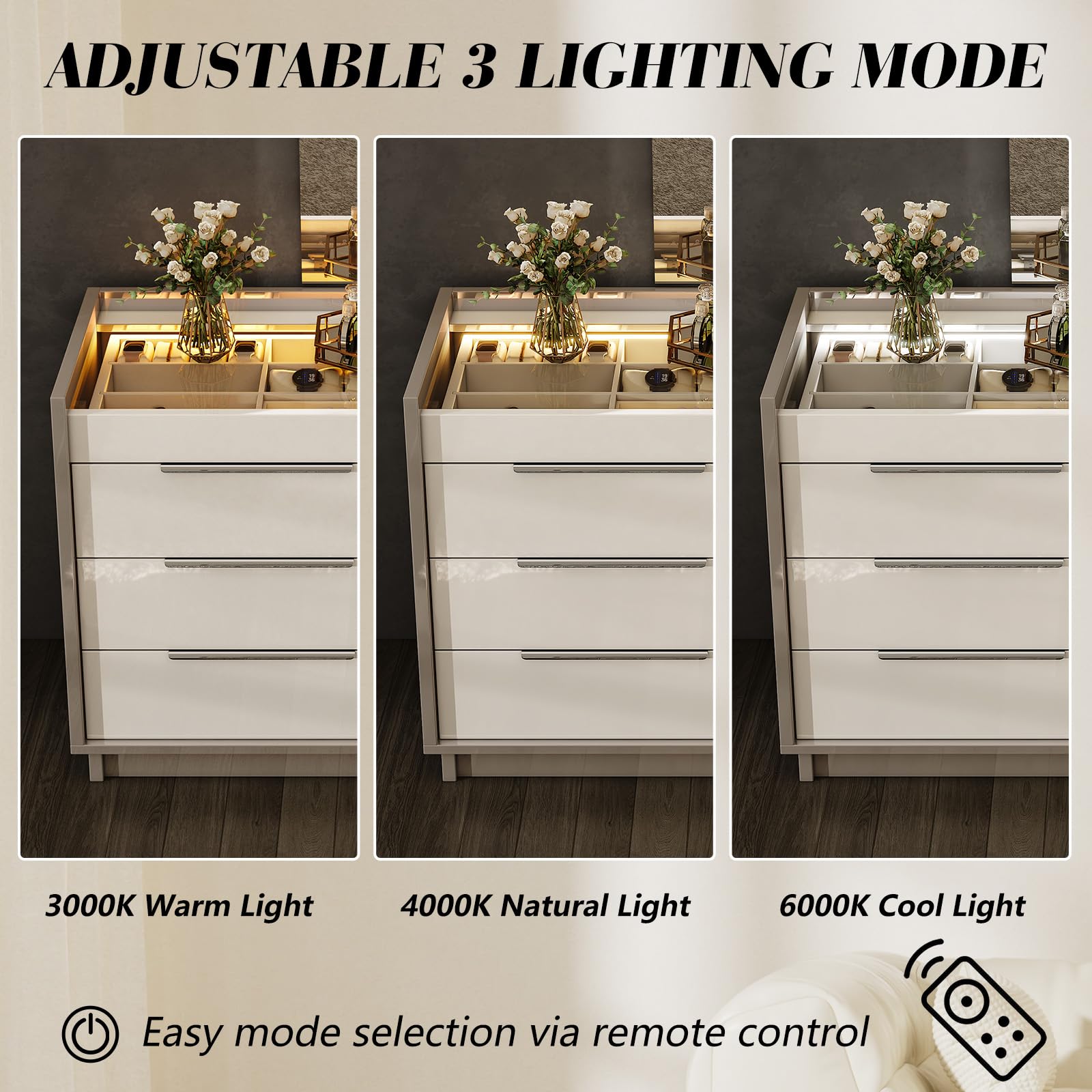 4-Piece Bedroom Furniture Set with Charging Nightstands, LED Dresser & Chest