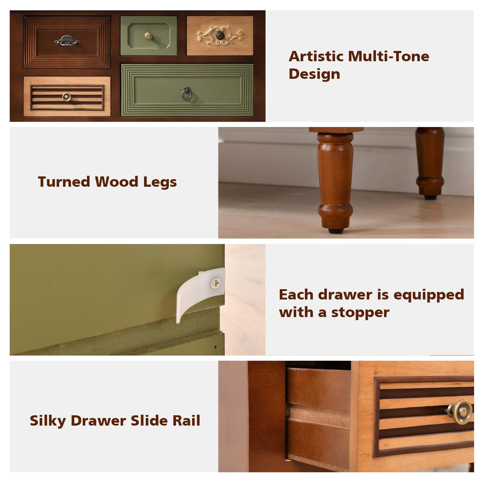 Vintage Accent Cabinet with Drawers & Open Shelf