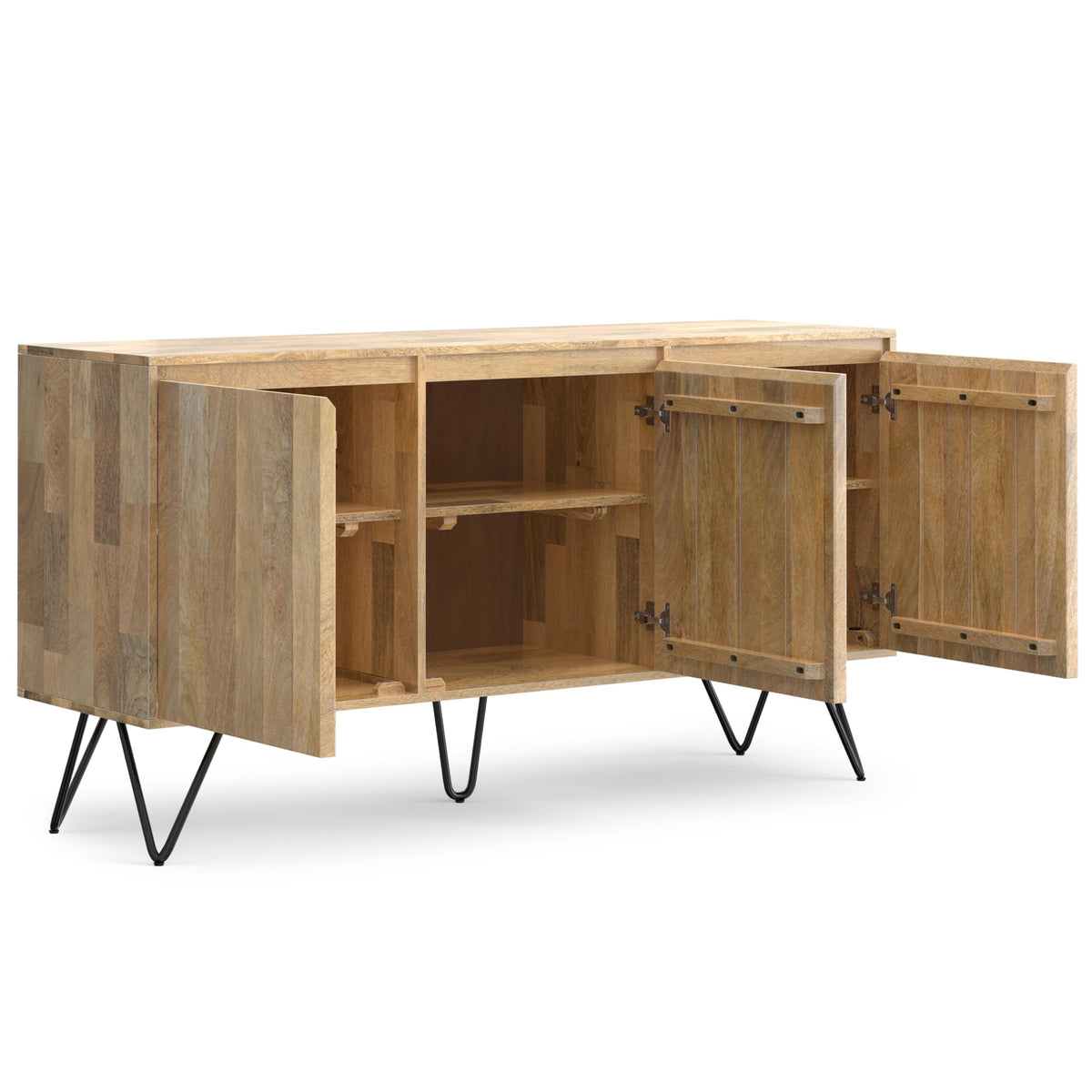 SIMPLIHOME Hunter 60" Wide Solid Mango Wood 3-Door Buffet in Natural