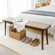 Solid Wood Rattan Bench