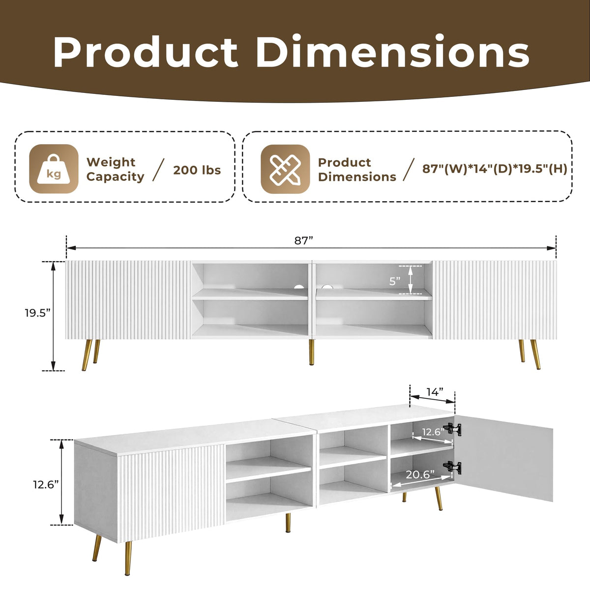 Cavevine 86" Modern TV Stand with Storage, Media Console for TVs Up to 80"
