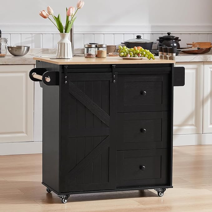 Kitchen Island with Drop Leaf & Power Outlet