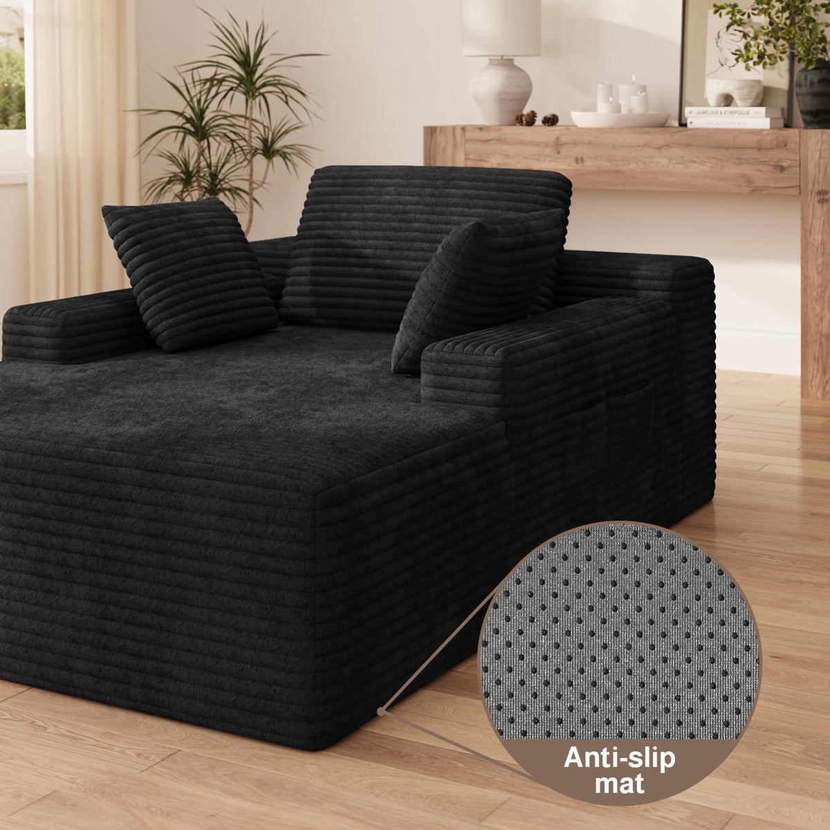 Black Corduroy Chaise Lounge