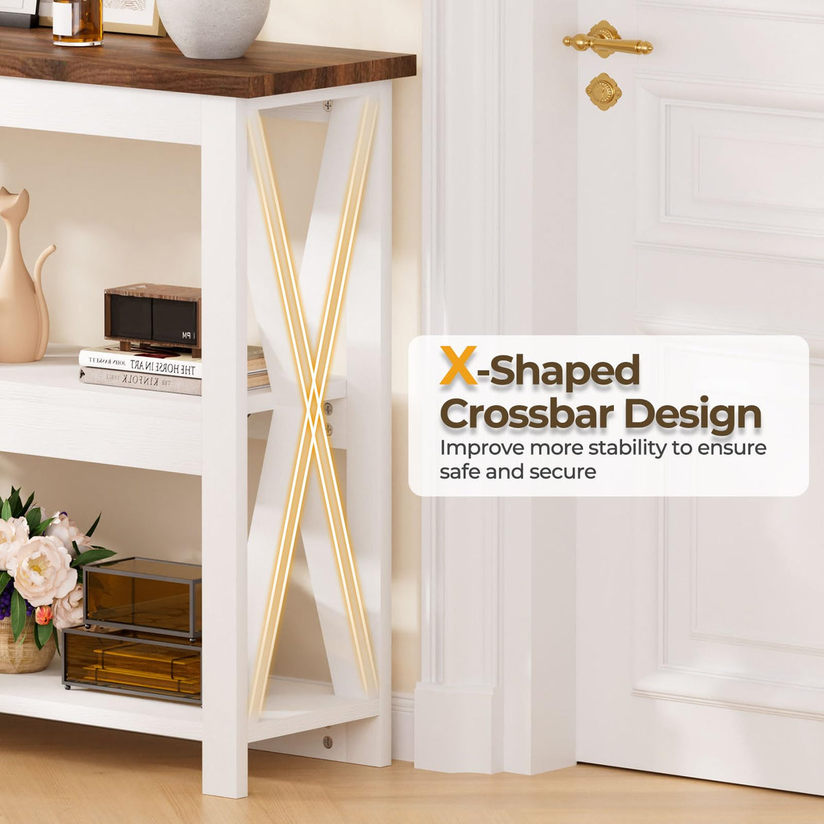 Vilaxing 3-Tier Wood Entryway Table: 41" Narrow Console Shelf (White)