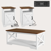 Farmhouse Coffee & End Table Set of 3 with Charging Station