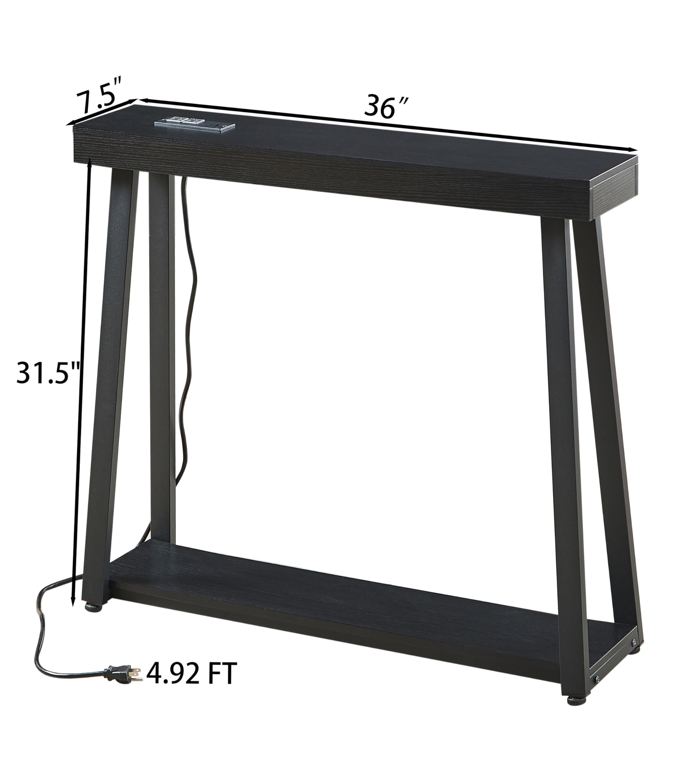 BOYUANH Narrow Small Entryway Console Table with Charging Station, Outlets&Ports, 36 Inch Thin High Tall Sofa Table for Entry Hallway, Living Room, Foyer, Behind Couch, Thick Metal Frame, Black