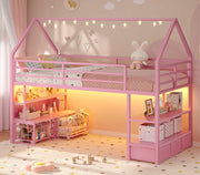 Twin Kids Loft Bed with Storage & LED Lights