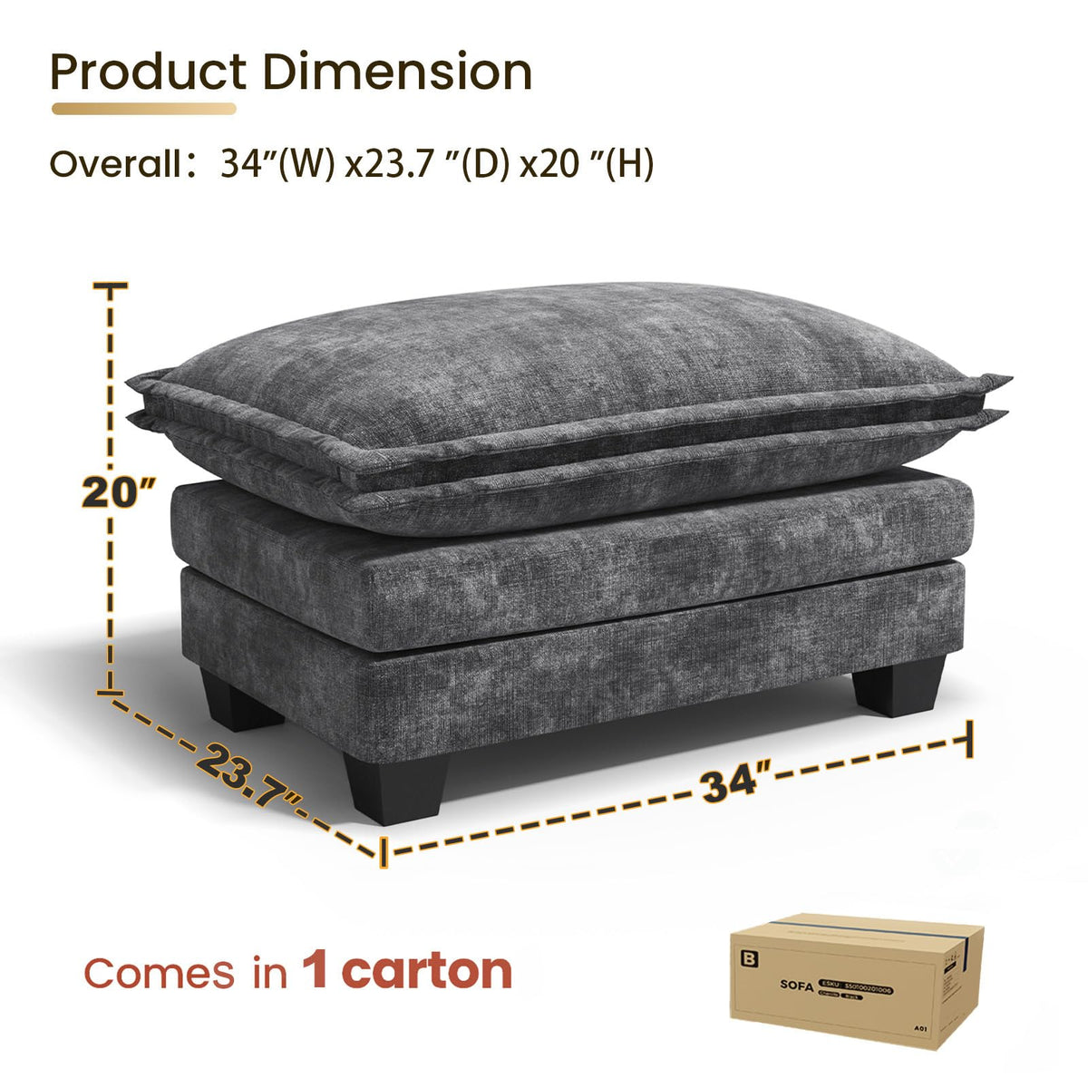 KKL Chenille Ottoman Foot Rest Set of 2, 34" Large Rectangular Pouf Ottoman