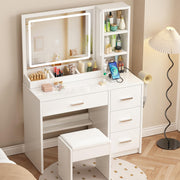 Vanity Desk with Mirror, Lights & 4 Drawers